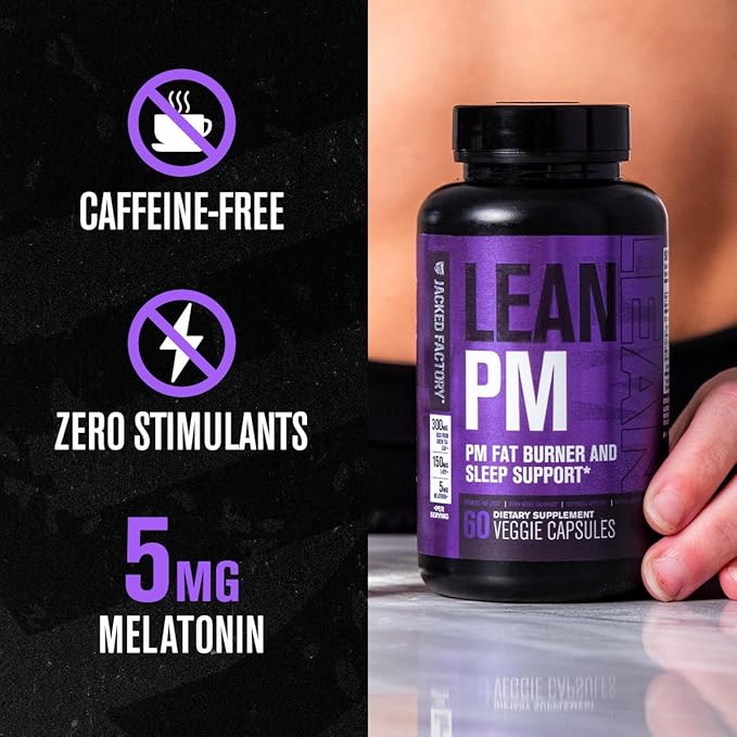 Jacked Factory Lean PM Night Time Fat Burner, Sleep Aid Supplement, & Appetite Suppressant for Men and Women - 120 Stimulant-Free Veggie Weight Loss Diet Pills
