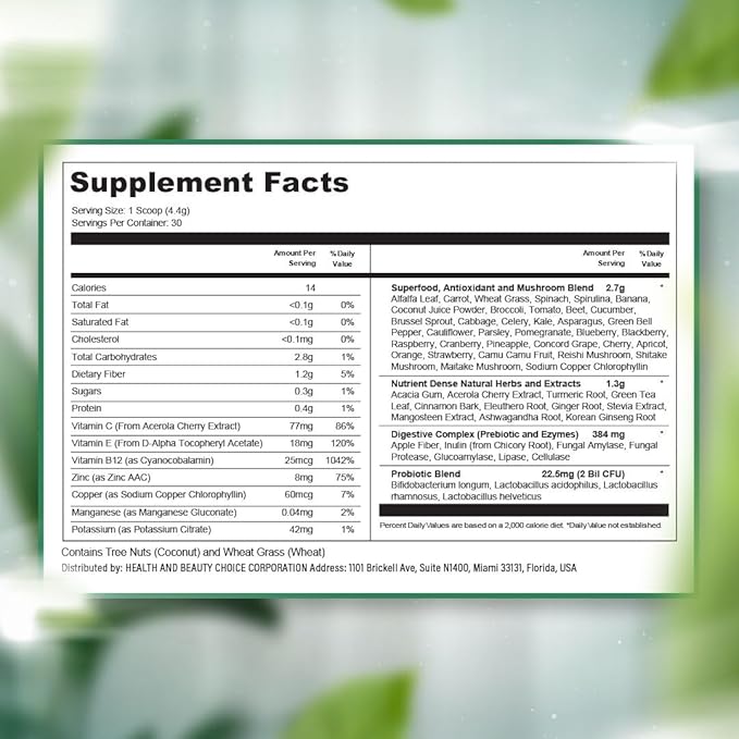 Vital Greens Superfood Powder - Daily Green Drink Powder with Probiotics and Superfoods - Supergreens for Energy Boost, Gut Health, Digestion Support, Plant-Based Nutrition, Vegan Superfoods
