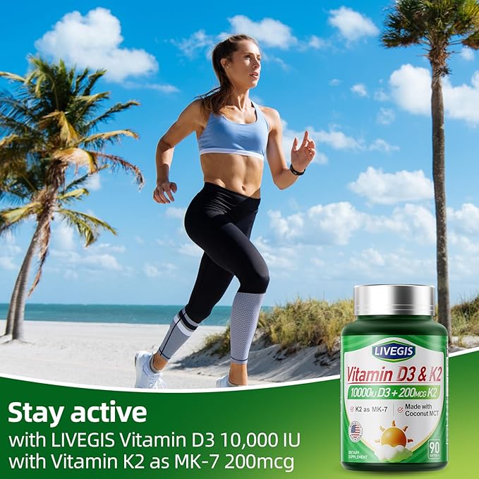 Vitamin D3 K2 Softgels, Vitamin D3 10000 IU with K2 (MK-7) 200 mcg with Coconut Oil Softgels, Supports Calcium Absorption, Bone, Immune and Heart Health - 90 Counts * 2 Packs