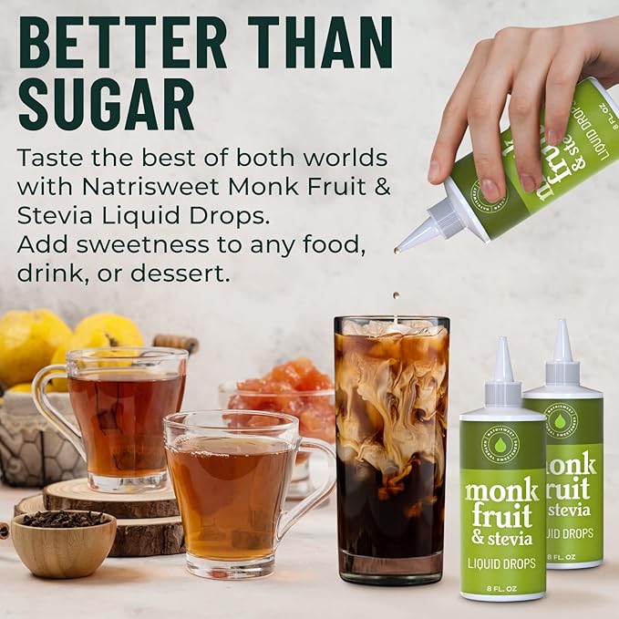 Natrisweet Monk Fruit Stevia Liquid Drops, 8 fl oz, Stevia Monk Fruit Sweetener Liquid Without Erythritol, No Fillers, Zero Calorie, Zero Carbs Stevia Monkfruit Sweetener for Coffee, Tea, Drinks