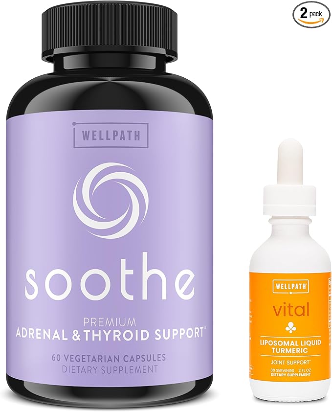 WellPath Bundle of Soothe Thyroid Support & Hormone Balance for Women + Vital Liquid Liposomal Curcumin Drops