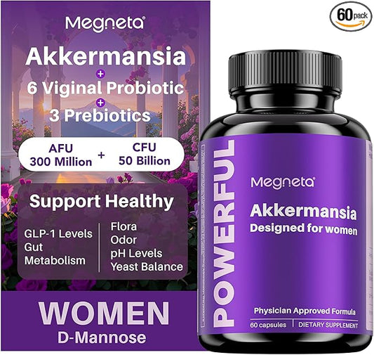 Vaginal Probiotics Prebiotics with Akkermansia 50 Billion CFU Probiotics for Viginal Health, 300 Million AFU Live Strain for Gut Health - 60Caps