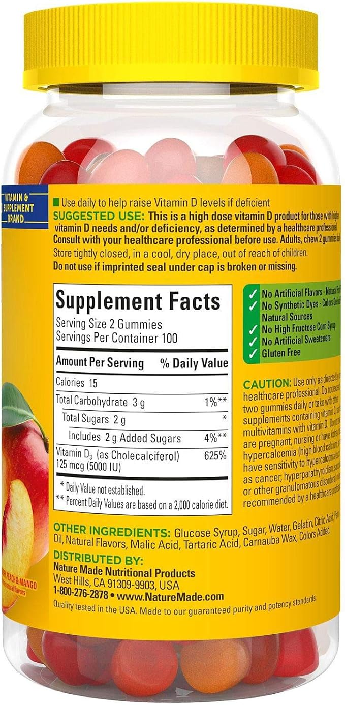 Nature Made Extra-Strength Vitamin D3 5000 IU (125 mcg) Gummies (200 Count)