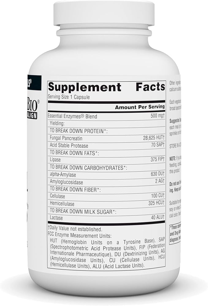 Source Naturals Essential Enzymes in Vegetarian Capsules, Digestive Aid* 500 Mg - 240 Capsules