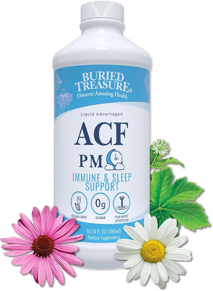 Buried Treasure ACF PM - 16 oz, 16 Servings, Nighttime Immune Support with Chamomile, Vitamin C, Echinacea, Herbal Extracts, Essential Nutrients