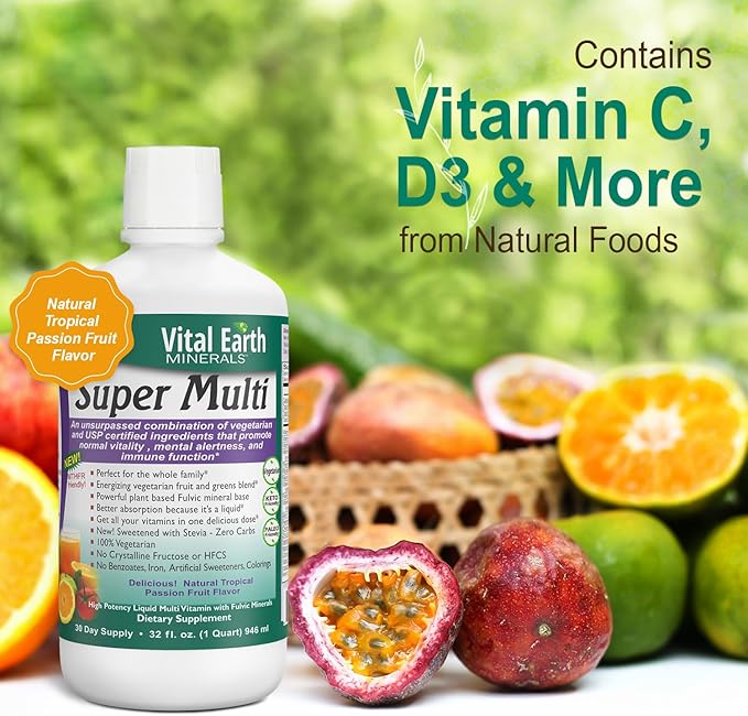 Vital Earth Minerals Detox & Wellness Support – Fulvic Humic Mineral Blend with 70+ Trace Minerals + Super Multi, Liquid Multivitamins, MTHFR Support, 32 Oz Ea