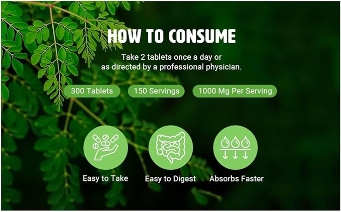 Moringa Tablets with Turmeric and Ginger, 300 Pills, 5 Month Supply, 150 Serving, 1000 Mg per Serving. One Capsule with Multiple Benefits - Supports Digestive Health(Pack of 2)
