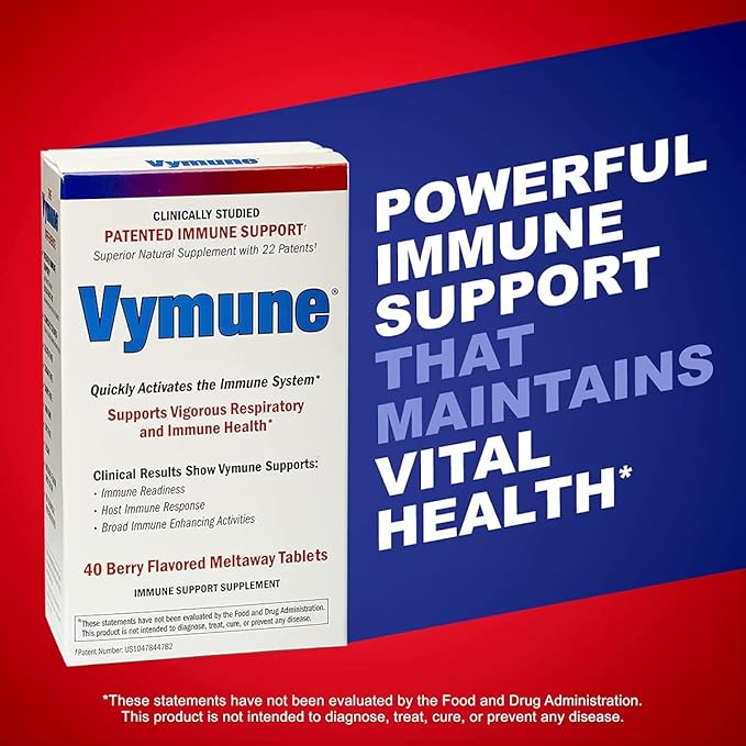 Vymune Amino-Acid Advanced Immune Support Supplement with Powerful Amino Acids Taurine, Lysine and Threonine Meltaway Tablets, Berry Flavored – for Adults (800mg Vitamin C, 40ct.)
