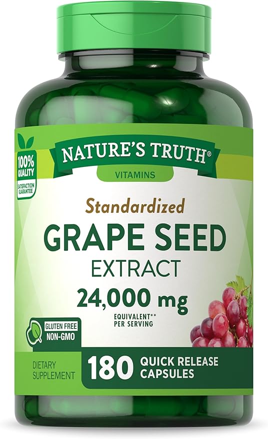 Nature's Truth Grape Seed Extract 24,000 mg | 180 Capsules | Standardized Supplement | Non-GMO & Gluten Free Formula
