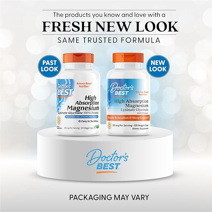 Doctor's Best High Absorption Magnesium Lysinate Glycinate Capsule, Easy to Swallow, 120 Ct