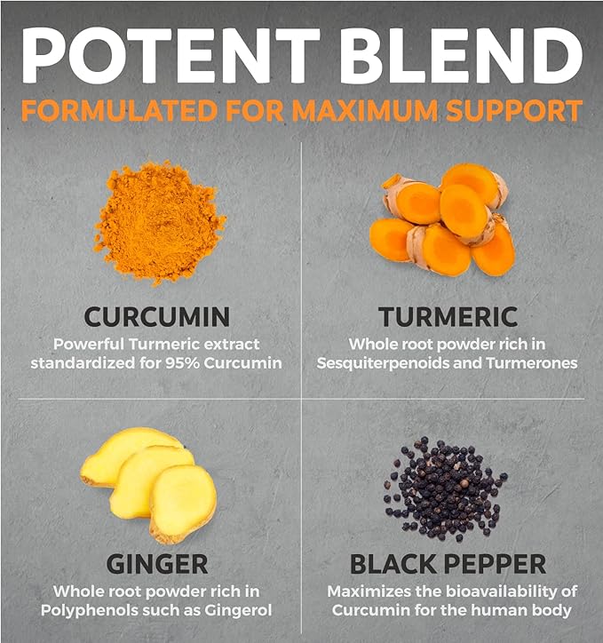 USDA Organic Turmeric Curcumin with Black Pepper and Ginger (2 Month Supply) Joint Support Supplement with Tumeric and Ginger Root Powder - Organic Turmeric Supplement - 60 Vegan Capsules (No Pills)