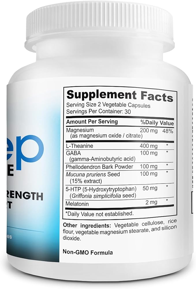 Sleep Complete - 6-in-1 Natural Sleep Support Formula Blend of L-Theanine, 5-HTP, Melatonin, Magnesium, Mucuna Pruriens Extract, GABA, and Phellodendron Bark (herb Powder).