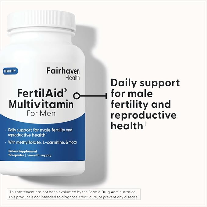 Fairhaven Health FertilAid for Men Fertility Supplements for Men | Count and Motility Support Pre-Conception for Him | Male Fertility Support Includes L-carnitine, Zinc, and Folate | 90 Capsules