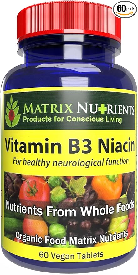Vitamin B3 NIACIN - Digestive, Heart and Immune Support! - 100% Organic - Also Improve Brain Function, Energy and Reduce Stress - Vegan Tablets (60ct)