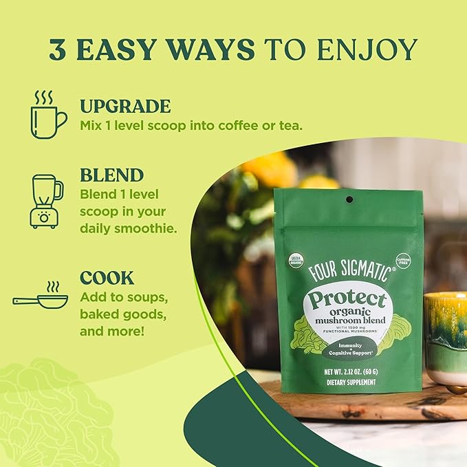 Mushroom Blend Defend Mix by Four Sigmatic | Organic Mushroom Powder Complex with Lion’s Mane, Cordyceps, Chaga, Reishi and More | Natural Immune Support Supplement | Vegan, Gluten-Free | 30 Servings