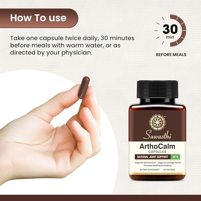 Arthocalm Capsule Boswellia & Bromelain Supplement for Men & Women, Ayurvedic Blend with Turmeric, Black Pepper & Ginger that May Support your Joints, Non-GMO, Gluten Free & Vegan 60 Capsules