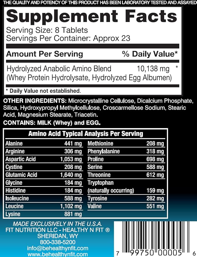 Healthy 'N Fit - Anabolic Amino 10,000 -Amino Acid Tablets (180)- Hydrolyzed Egg & Whey Source- FAST Absorbing