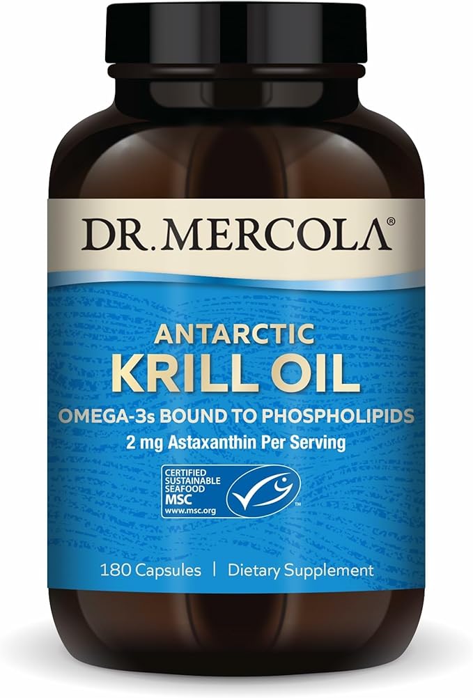 Dr. Mercola Antarctic Krill Oil - 1,000 mg - Omega-3 Supplement with EPA & DHA - Supports Brain, Heart, Joint & Immune Health - GMO-Free, Gluten-Free & Soy-Free - 180 Capsules (90 Servings)