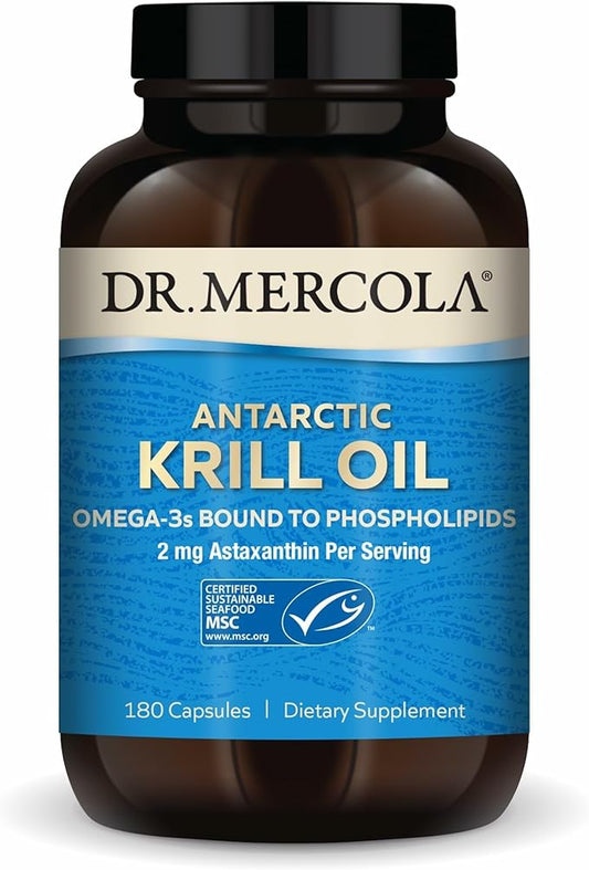 Dr. Mercola Antarctic Krill Oil - 1,000 mg - Omega-3 Supplement with EPA & DHA - Supports Brain, Heart, Joint & Immune Health - GMO-Free, Gluten-Free & Soy-Free - 180 Capsules (90 Servings)