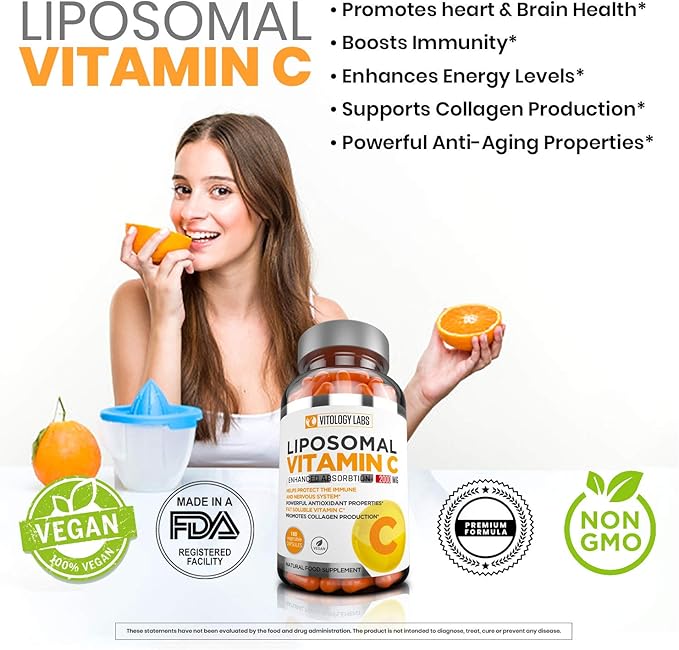 Premium Liposomal Vitamin C 2000mg - 180 Capsules –Ultra Potent High Absorption Ascorbic Acid, Supports Immune System & Collagen Booster - Powerful Antioxidant High Dose - Fat Soluble