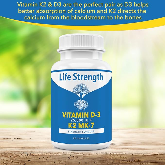Vitamin K2 (MK7) + D3 25,000IU Supplement - Extra Strength, Non GMO, Easy to Swallow, No Fillers - Supports Immune & Bone Health