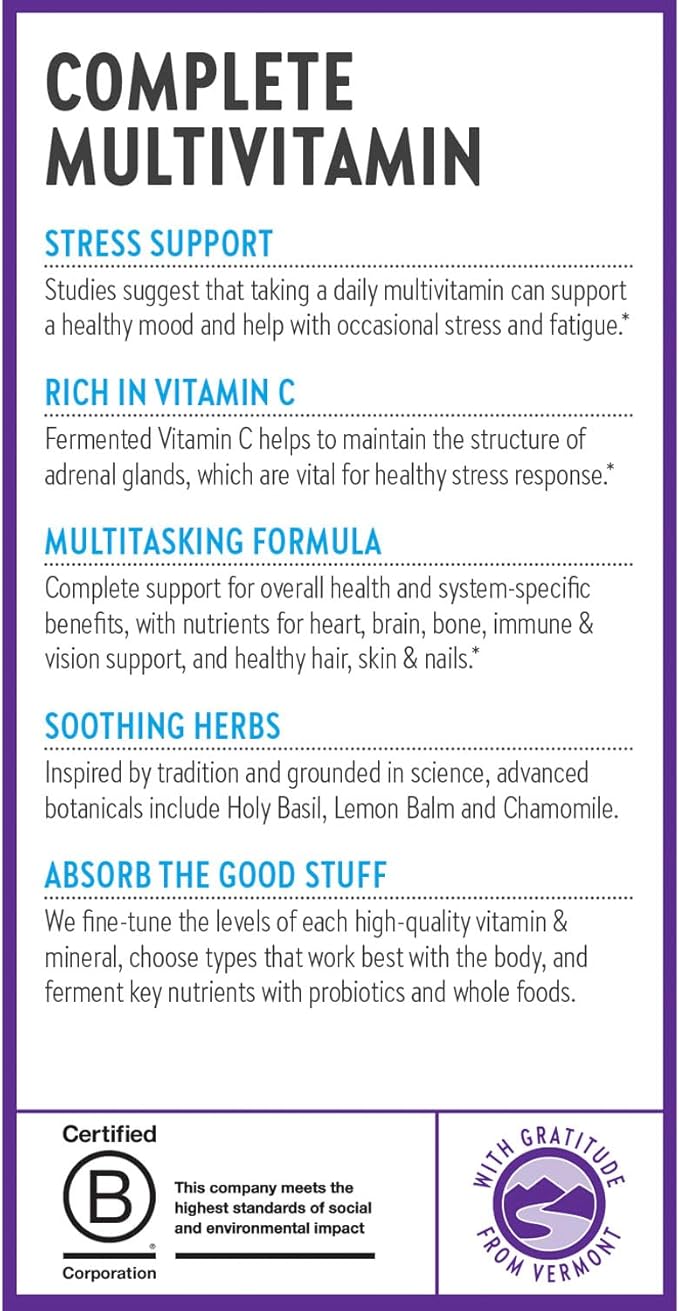 New Chapter Perfect Calm - Daily Multivitamin for Stress & Mood Support with B Vitamins + Holy Basil + Lemon Balm + Organic Non-GMO Ingredients - 144 Count