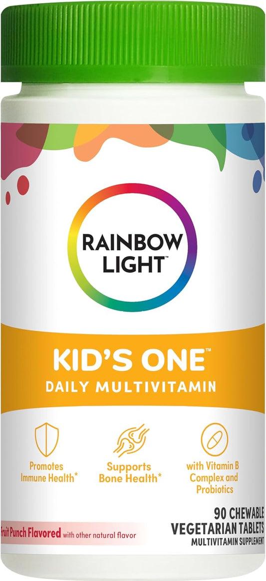 Rainbow Light Kids One Multivitamin, Chewable Multivitamin for Kids Provides Healthy Growth and Immune Support, With Vitamin C, Zinc, & B Complex, Vegetarian and Gluten Free, Fruit Punch, 90 Count