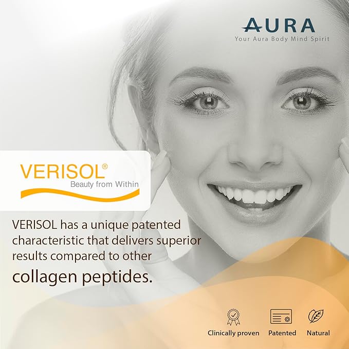 AURA VERISOL® Bioactive Collagen Peptides® Powder with Patented NAD+ & ATP Boosters, Advanced Cellular Rejuvenation System, Healthy Aging & DNA Repair, Unflavored, Made in Canada, 31 Servings.