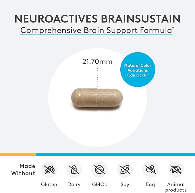 XYMOGEN NeuroActives BrainSustain - Brain Supplements for Memory and Focus Support - Brain Support + Brain Health Supplements for Adults - Vegan, Gluten Free + Non GMO (240 Capsules)