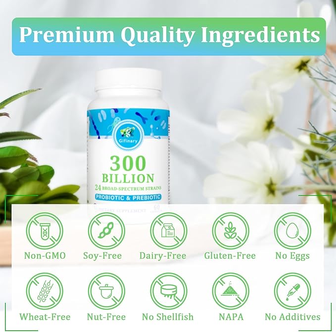 Probiotics for Women & Men - 300 Billion CFU, 24 Strains Probiotics + 15 Organic Herbs Prebiotics for Digestive, Gut Health, Immune, Constipation, Diarrhea & Whole-Body Health - 8 Months Supply
