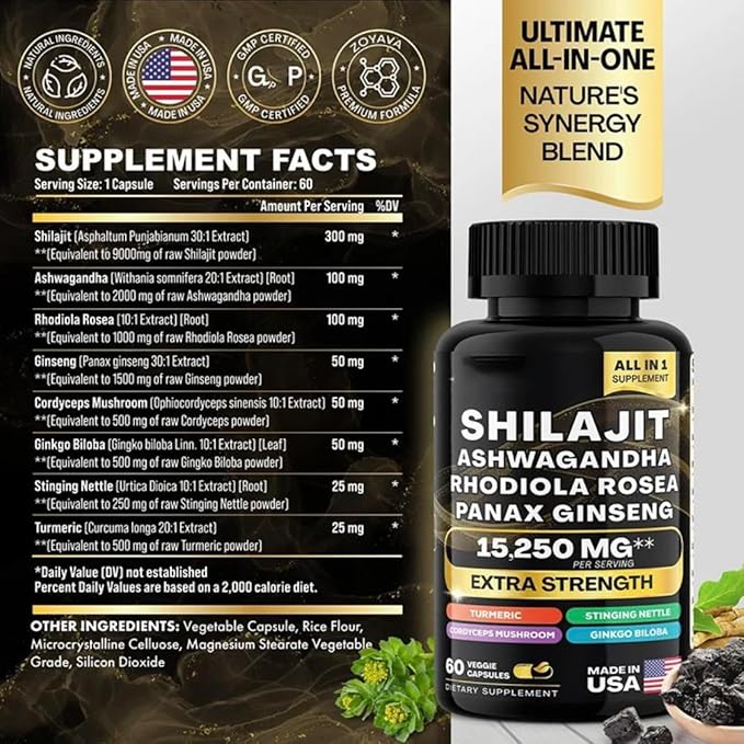 Sea Moss and Shilajit Bundle - Sea Moss,Black Seed Oil, Ashwagandha,Ginger & Shilajit,Rhodiola Rosea, Panax Ginseng