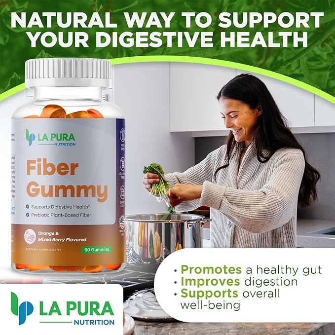 LaPura Prebiotic Chicory Root Fiber Gummy 5g, 60 Gummies - Supports Digestive Health, Prebiotic Plant-Based Fiber Blend - Orange & Mixed Berry Flavor - Non-GMO, Gluten-Free, Made in USA