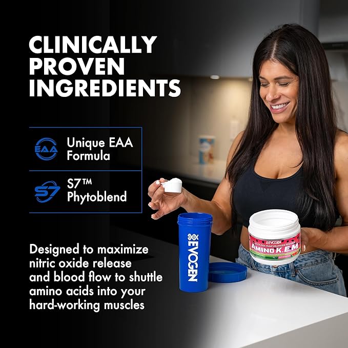 Evogen Amino K.E.M. - EAA & BCAA Powder Pump Volumizer | BCAAs Amino Acids Supplement for Blood Flow, Muscle Growth, & Hydration | Sour Watermelon | 30 Servings