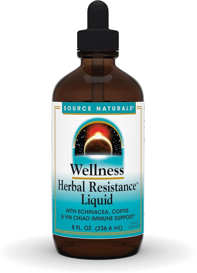 Source Naturals Wellness Herbal Resistance Liquid Immune Defense Supplement and Immunity Booster with Echinacea, Elderberry and Yin Chiao - 8 Fluid Oz