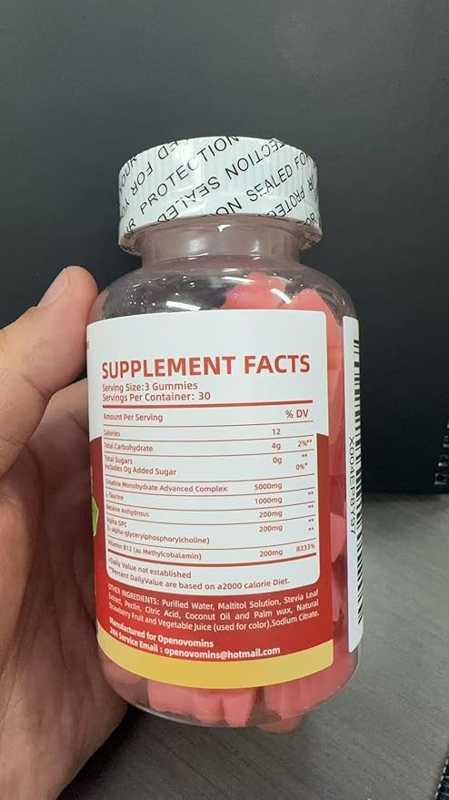Creatine Monohydrate Gummies Complex for Men & Women -Advanced Formula W/L-Taurine + Vitamin B12, Sugar Free Chewable Supplement,180 Strawberry Gummies 2pack