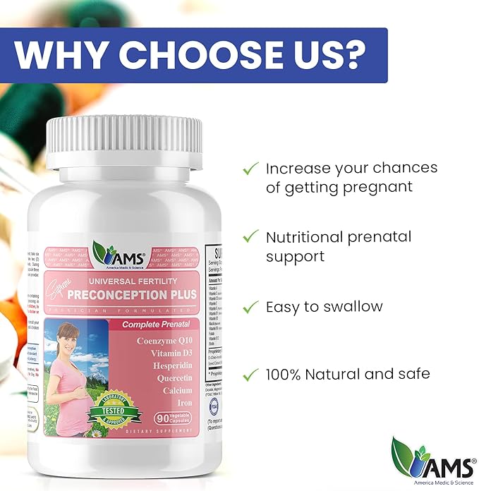 America Medic & Science Preconception Plus (90 Capsules) Conception and Fertility Supplement | Physician Formulated Pills to Support Conception | Prenatal Vitamins Best for Women Trying to Conceive