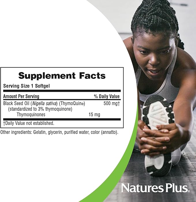 Natures Plus PRO ThymoQuin Black Seed Oil 500 mg - 60 Softgels - Full-Spectrum, Cold-Pressed Oil - Gluten Free - 60 Servings