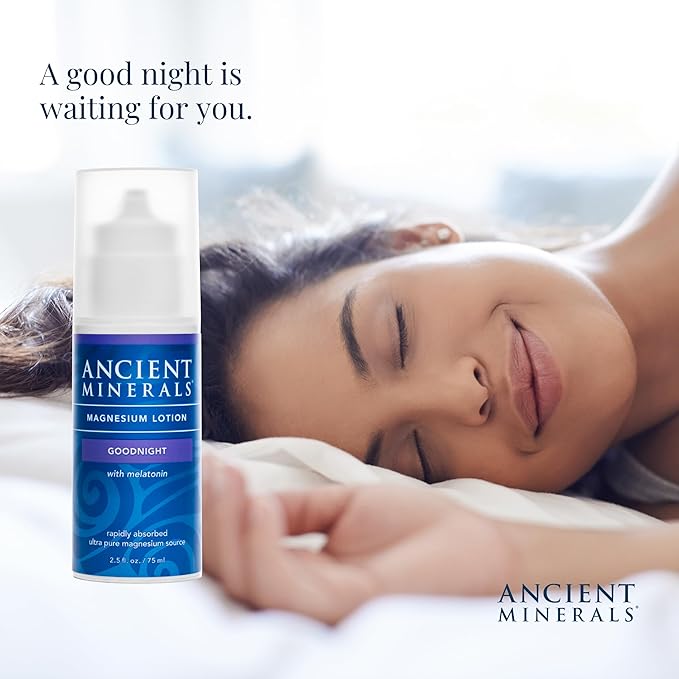 Ancient Minerals Magnesium Lotion Goodnight night cream contains melatonin with magnesium chloride and OptiMSM a topical nighttime moisturizing lotion(2.5oz)