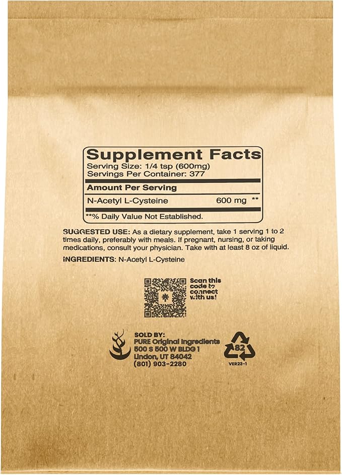 PURE ORIGINAL INGREDIENTS NAC N-Acetyl L-Cysteine Powder (8 oz) Lab Verified, Always Pure, No Fillers