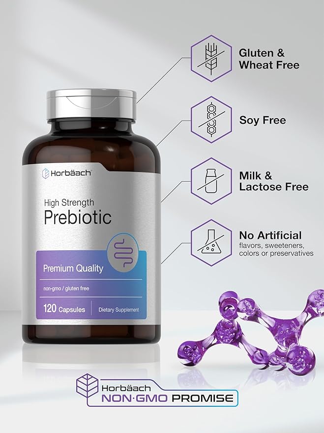Horbäach Prebiotic for Men and Women | 120 Powder Pills | High Strength & Premium Quality Supplement | Non-GMO & Gluten Free Quick Release Capsules