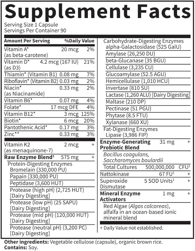 Garden of Life 22 Digestive Enzymes for Men with Bromelain, Papain & Lactase Plus Probiotics & Whole Food Vitamins B12, Biotin & Zinc – RAW Enzymes – Non-GMO, Gluten-Free, Vegetarian, 90 Capsules