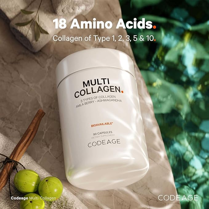 Codeage Multi Collagen Capsules – 5 Collagen Types I, II, III, V & X – Hydrolyzed Grass-Fed Bovine Protein with Ashwagandha, Amla, and Vitamins - 2-Pack
