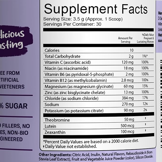 Electrolyte Powder for Pregnancy & Breastfeeding | Zero Sugar - Hydration & Energy Support | Essential Vitamins & Minerals | Prenatal & Postpartum Supplement | Safe for Nursing Moms - 30 Servings