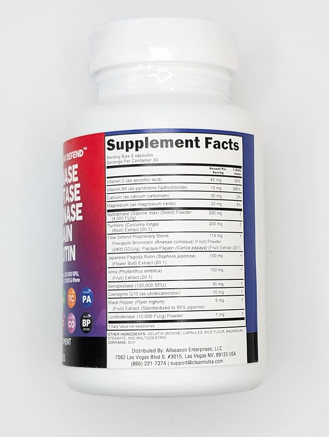 Clean Nutraceuticals Nattokinase 4000 FU Serrapeptase 120000 SPU Lumbrokinase Enzyme Supplement with Bromelain Papain Papaya Enzymes Rutin Extract Amla Magnesium Vitamin B6 & VIT C Capsules - 2Pack