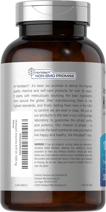 Horbäach Antarctic Krill Oil 1000mg Softgels | 300 Count | Omega 3 Supplements with Astaxanthin, EPA, DHA | Non-GMO, Gluten Free