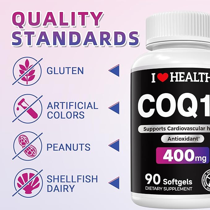 I LOVE HEALTH® CoQ10 400mg, 90 Vegetarian Softgels - High Absorption, Vegetarian, Coenzyme Q10 | Support Heart Health, Energy & Cellular Function | Soy-Based | Third Party Tested | Made in USA