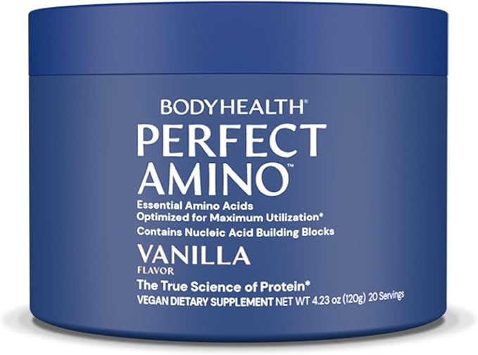 BodyHealth PerfectAmino Powder - BCAA and EAA Powder for Pre and Post Workout - Amino Acid Energy Drink for Men and Women to Support Lean Muscle and Recovery - Vanilla - 20 Servings