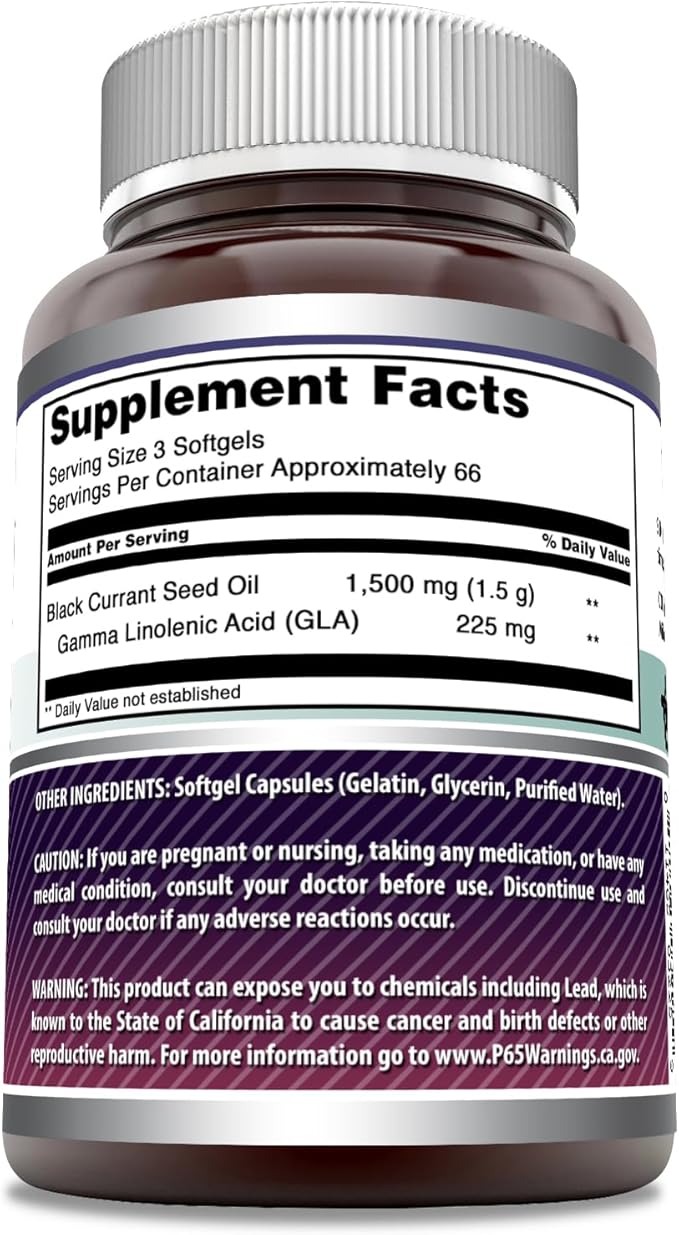 Amazing Formulas Black Currant 1500 Mg Per Serving | 200 Softgels | with GLA (Gamma-Linolenic Acid) | Non-GMO | Gluten Free