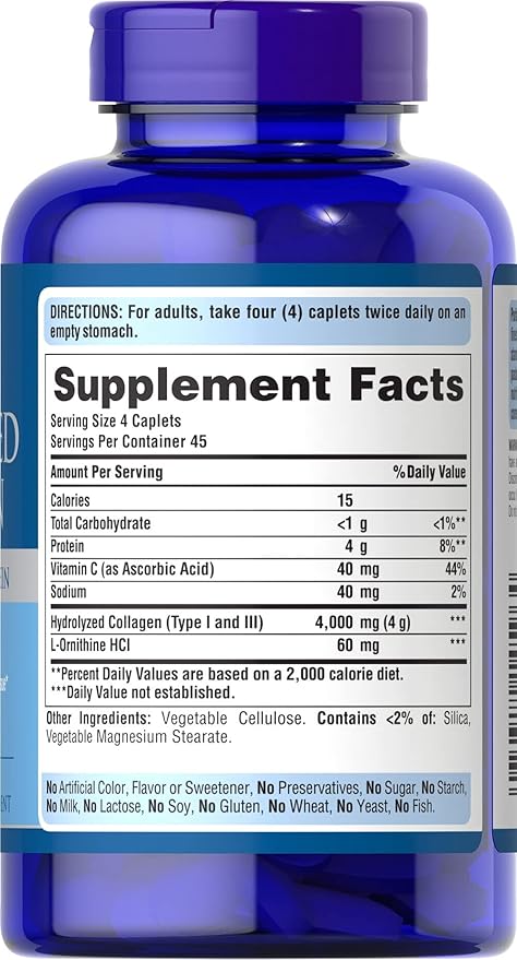 Puritan's Pride Hydrolyzed Collagen 1000 mg - 180 caplets Protein Supplement