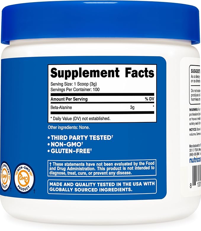 Nutricost Beta Alanine Powder 300 Grams (10.7oz) - 3 Grams Per Serving